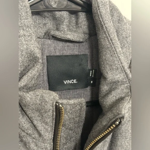 Vince Vest Zip Grey Quilted Puffer Lamb Leather & Wool Medium (M) - Picture 3 of 8